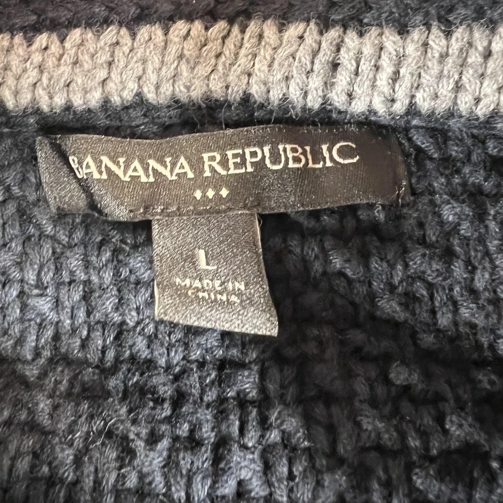 Banana‎ Republic Mens Navy Blue Cotton Mock Neck Button Henley Sweater Large
